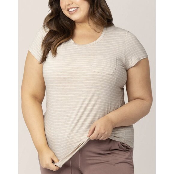 KINDRED BRAVELY Everyday Maternity & Nursing T-Shirt in Oatmeal Stripe - Size 1X - Picture 1 of 15